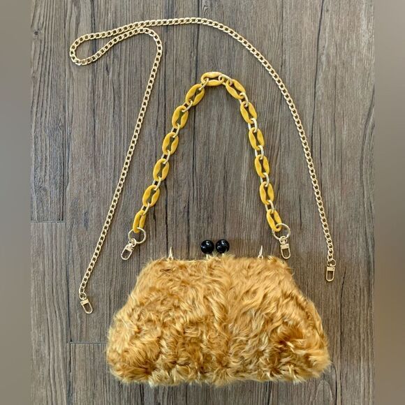 Handmade Real Curly Shearling Kisslock Clutch/Shoulder Bag/Crossbody & 2 Chains - Picture 12 of 14